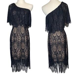Dress the Population Violet Lace One Shoulder Dress in Black size Small